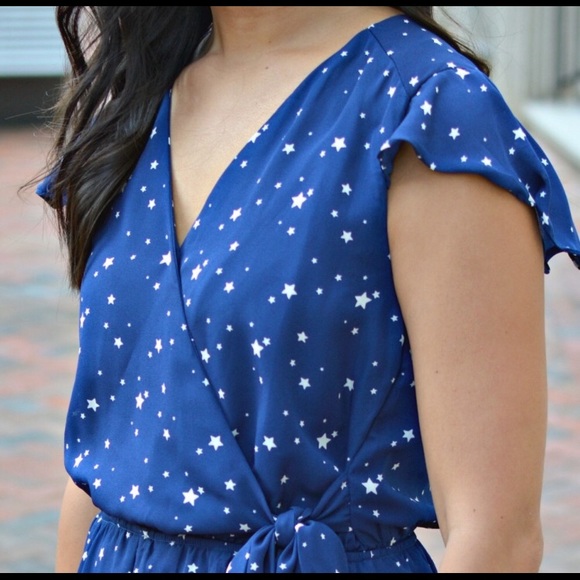 Star Print Ruffle Hem romper in Navy XS - Picture 2 of 6